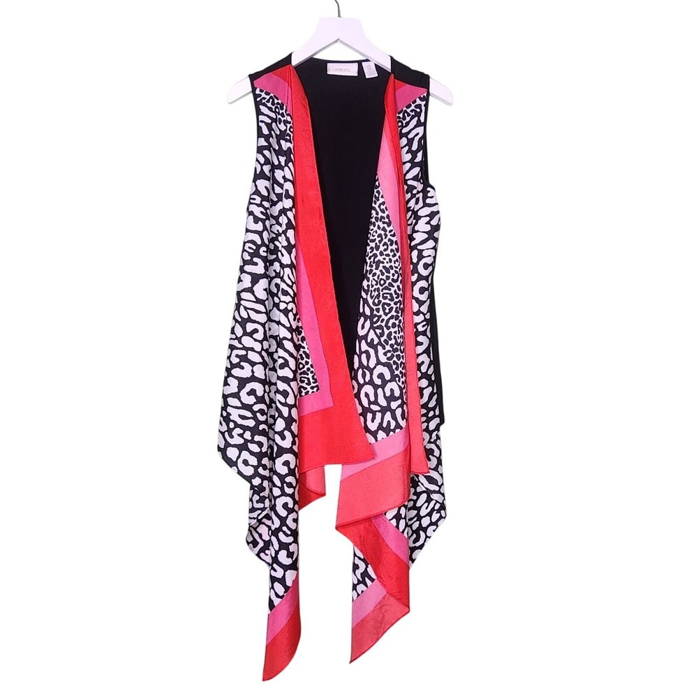 Chico's Open Vest Cardigan S Multi Animal Waterfall Draped Topper Artsy Flowy